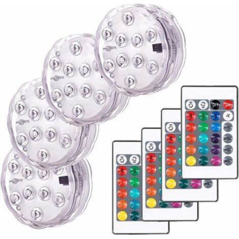 BUNTHAUS Lumières Paysage Coloré Décoratives Éclairage LED Étanche Lot de 4 lampes multicolores RGB submersibles avec télécommandes, idéal pour Aquarium Baignoire Piscine Jardin Milieu Aquatique (1/5)