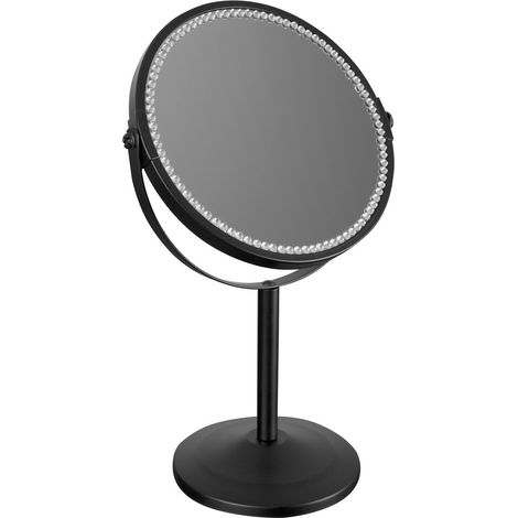 Miroir cosmétique sur pied HELENE, double face, dia. 170 mm, avec strass, noir (1/3)