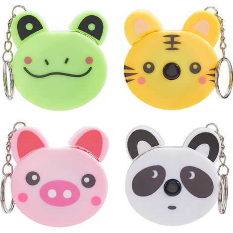 llaveros con cinta métrica pequeña en 4 estilos, plástico PVC, diseño de rana, cerdo, panda, tigre, animales del zoológico, regla para tela, cuerpo, herramientas de costura (1/4)