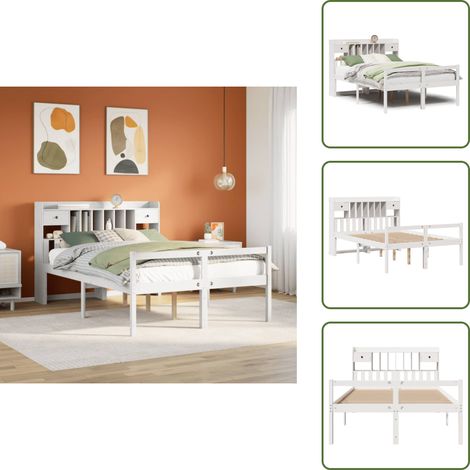 vidaXL Lit bibliothèque sans matelas blanc 160x200 cm bois pin massif
