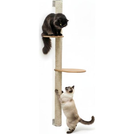 132 cm Tiragraffi da Parete con 2 Ripiani - Albero per Gatti - Colonna in Sisal (1/5)