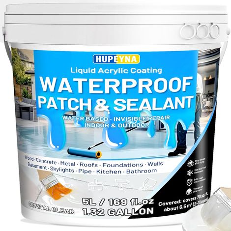 Liquide Étanchéité Transparent, Membrane d'Étanchéité Waterstop 5KG Imperméable Transparente, Revêtement Imperméable Transparent Anti-Fuites Intérieure et Extérieure Colle Imperméabilisante (1/5)