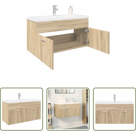 vidaXL Vasque intégrée -  Armoire lavabo de salle de bain et bassin intégré chêne sonoma (1/5)