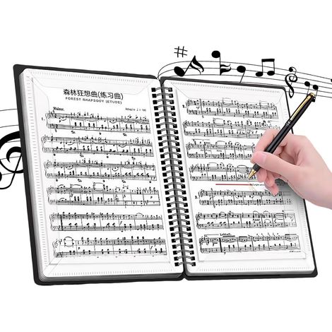 Dossier de Musique A4, Chemises pour partitions, 30 Pages / 60 pochettes, Contenir pour Documents Partitions Stockage Papier Piano, 32 24CM (Noir) (1/5)