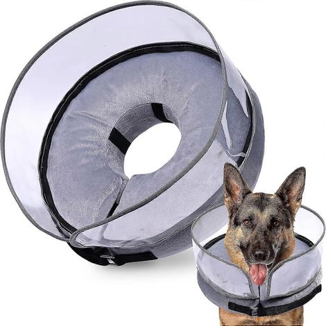Cône gonflable pour chien après une intervention chirurgicale, pour chiens de petite, moyenne et grande taille. Cône souple avec système anti-léchage amélioré. Gris-M-Gris (1/5)
