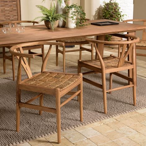 Macabane – Chaise en teck recyclé marron – Dossier arrondi – Dimensions 56 x 57.5 x 76 cm – Assise en abaca pour intérieur tendance (1/5)