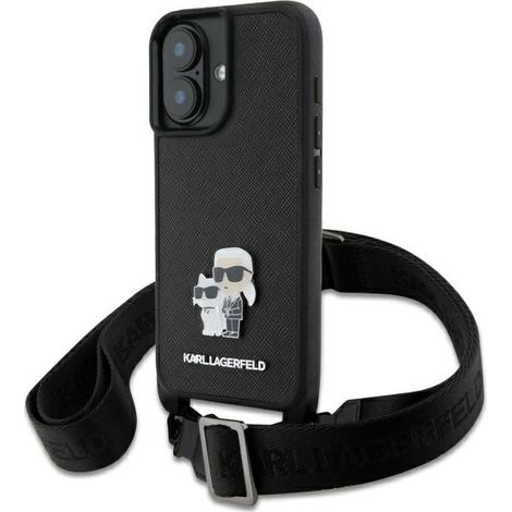 Karl Lagerfeld Saffiano Schwarze Hartschalen-iPhone-16-Hülle (1/5)