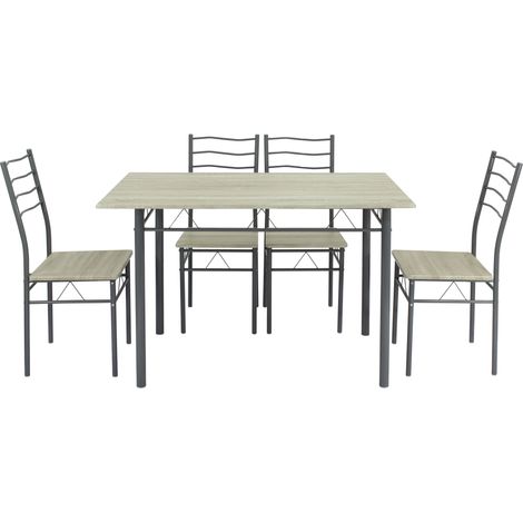 Conjunto Mesa y 4 sillas Comedor BARI Roble/Gris. Mesa 110 cm x 70 cm x 76 cm. Estructura metálica (1/3)