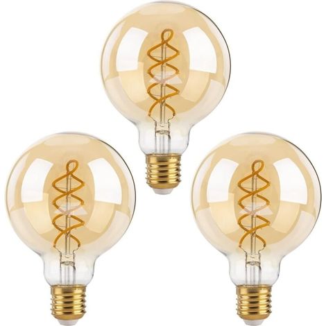 Dimmable Edison Ampoules LED E27, G80 Vintage LED à Filament Spirale Ampoule Décorative, 4W(équivalent 40W), Blanc Chaud 2700K, 470LM, Verre ambré, Lot de 3-LIAIKI (1/5)