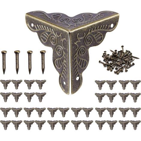 Aktionsangebot. 10 Vintage-Eckenschützer. Antike Metall-Eckenschützer für Möbel. Eckenschutz für Kisten und Möbel im Vintage-Stil. Bronze-Optik. Dekorative Möbel. Inklusive 40 Nägeln (25 x 35 mm). AAF