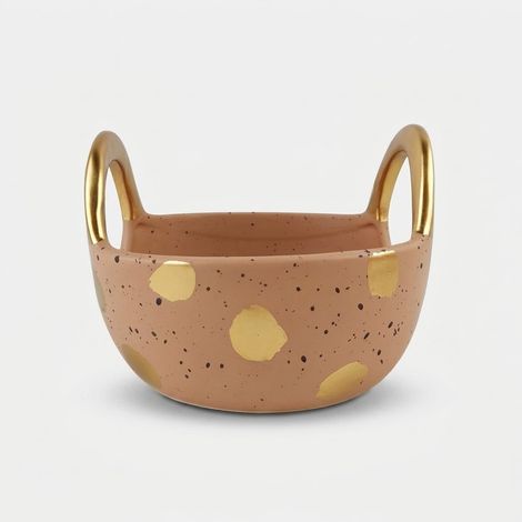 Cestino decorativo grande in ceramica con manici Pink&Cozy (1/2)