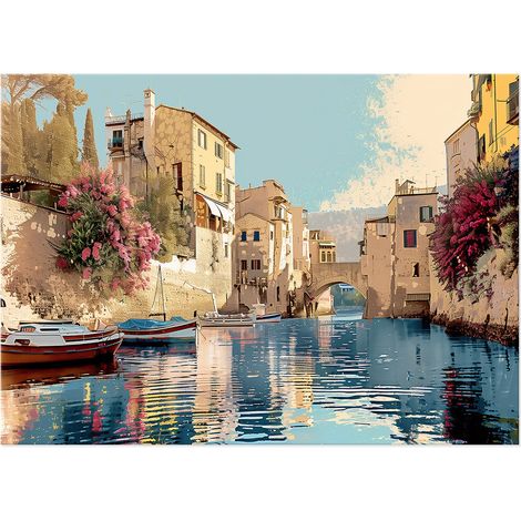 Lupia - Quadro moderno Canvas Prime PAESAGGIO FLUVIALE 50x70 cm, Stampa su Tela effetto dipinto acquarello, Pennellate tridimensionale, Telaio in Legno, per soggiorno camera da letto ufficio
