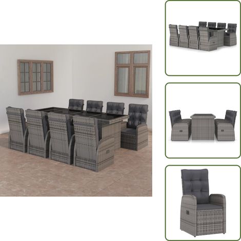 Ensemble à manger d'extérieur 9pcs coussins Résine tressée Gris - Salon De Jardin - Set Salon De Jardin - Mobilier De Jardin - Table De Jardin - Chaises De Jardin