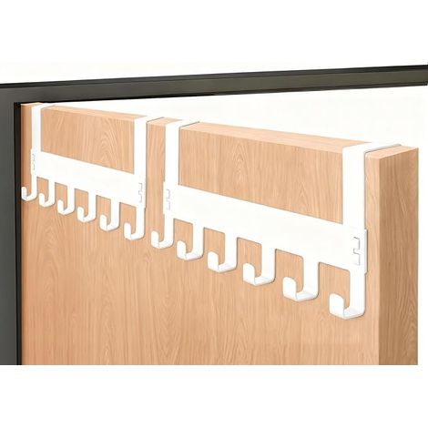 Perchero para Puerta sin Taladrar con 6 Ganchos,Gancho Puerta Resistente para Baño Dormitorio Cocina, Organizador Ahorrador de Espacio (Blanco) (1/5)