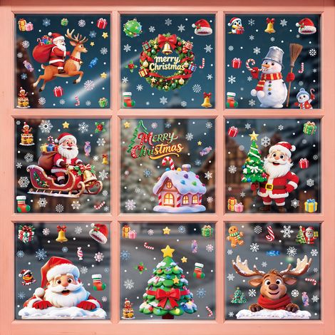 Autocollants de Noël 2027 pour vitrines de centres commerciaux, décorations de vitrines, autocollants antistatiques, autocollants de porte de Noël, stickers pour fenêtres