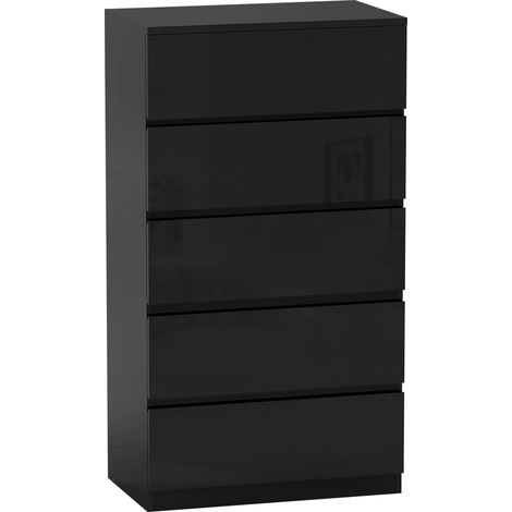 Commode de style moderne pour entrée chambre salon 55x34x100 cm noir avec 5 tiroirs (1/5)