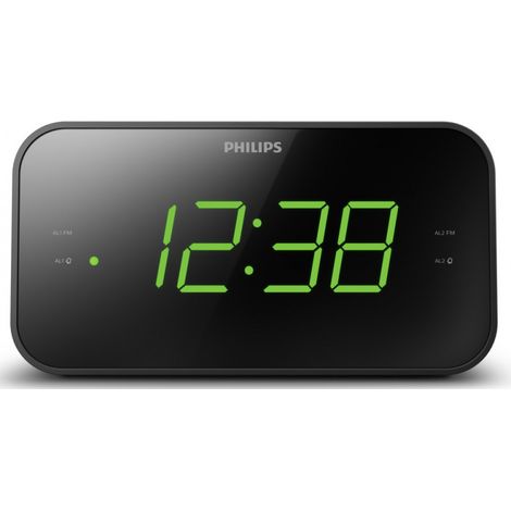 Philips – Radio-réveil compact LED avec alarme progressive – 20 présélections FM – Fonction snooze et minuterie de sommeil – Batterie de secours
