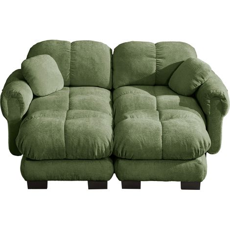 Divano 2 posti modulare a U in ciniglia verde con pouf mobile (1/5)