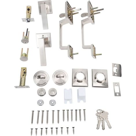 Ensemble de poignées de porte double, espacement des trous réglable, robuste, moderne, carré, Double porte avant, blanc (1/4)