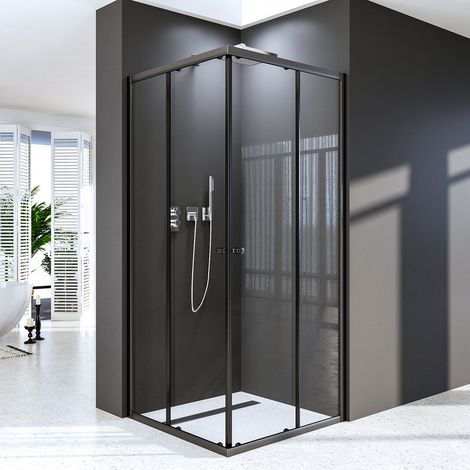 WDWRITTI Duschkabine Schwarz 100x100 cm Eckeinstieg Schiebetür 6mm ESG Sicherheitsglas Duschschiebetür Duschabtrennung Duschwand Höhe: 185cm