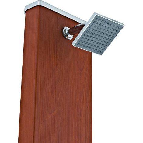 GRE – Douche solaire ronde 32L en aluminium aspect bois – Réservoir 32 litres – Installation au sol facile – Pommeau orientable et robinet rince-pieds (1/4)