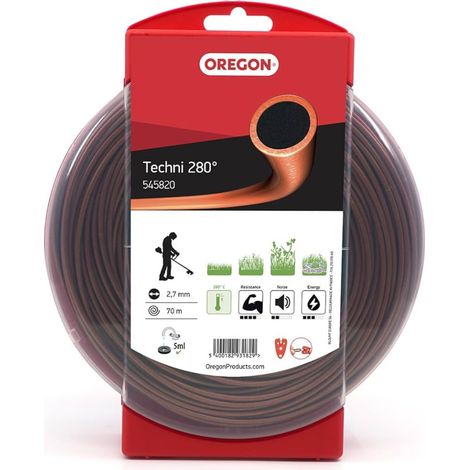 Hilo de corte de 2,7 mm x 70 m Oregon Techni 280, bobina grande para desbrozadoras, resistente.