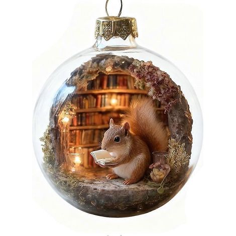 Festival Tree Decoration Balls Bookstore Animal Series, Fall Winter Home Decor (1/5)