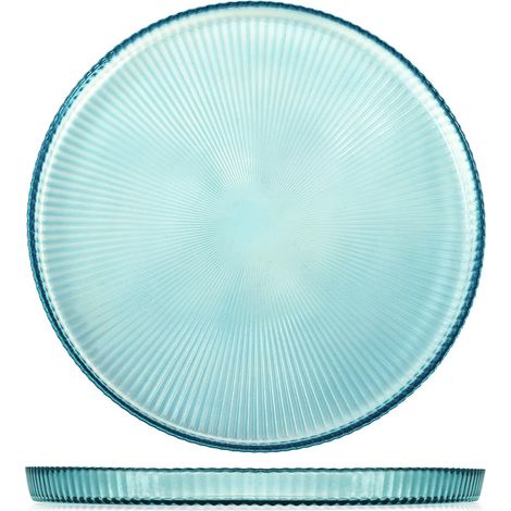 H&H Set 6 Piatti Piani Seashell Wall Ø 28 cm in Vetro Colorato – Blu, Turchese e Bianco – Lavabili in Lavastoviglie max 40° – Stile Marino Elegante (1/3)