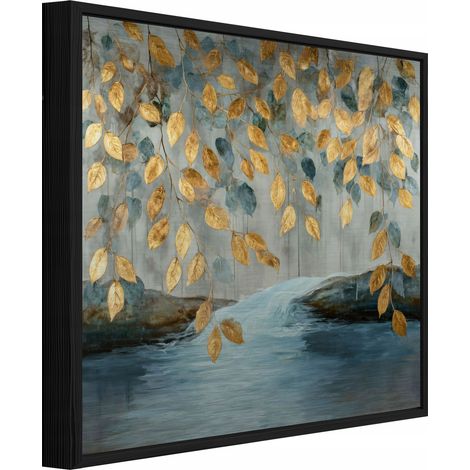 Metall Wandbild mit schwarzem Rahmen, abstrakte Blätter für Wohnzimmer und Schlafzimmer, moderne Wanddeko, 30 x 30 cm