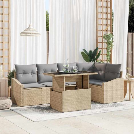Garten-Sofa-Set mit Kissen mit Kissen 6 pcs Beige und Hellgrau