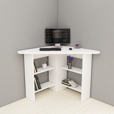 Escritorio Mamette, Esquinero, 5 Estantes, 4 Compartimentos, 80x80x74h cm Blanco (1/4)