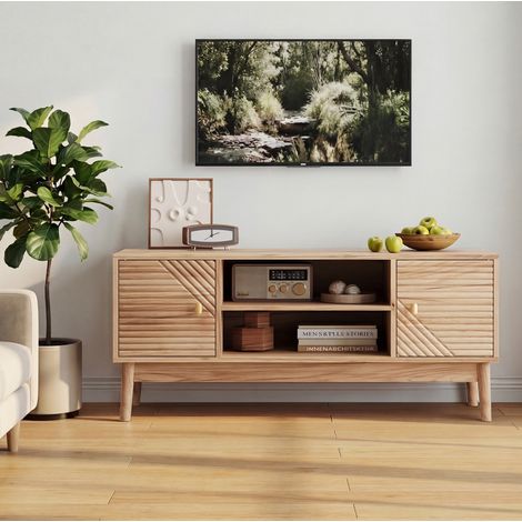 TV-Möbel 110 x 40 x 48 cm aus MDF in Eiche, Mid-Century-Modern-Stil HAVRYA (1/5)