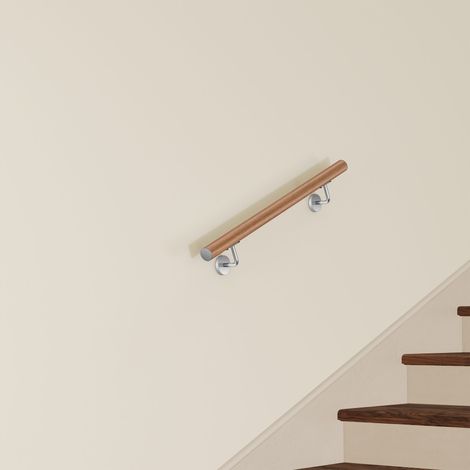 Main Courante Murale pour Escalier en Inox 304 Design bois naturel - Rampe Escalier 80 cm avec Supports Fixation et Embouts Inclus (1/5)
