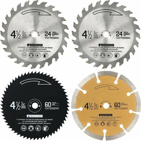 115MM Circular Saw Blade, 24T, 60T and 60 Grits, TCT, HSS and Diamond Slant Blade, Wood, Metal and Diamond Mini Circular Non-Ferrous Metal Saw Blades (Pack of 4) (1/5)