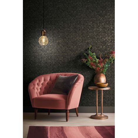 Papier peint intissé brun et or pour chambre Tapisserie chic graphique à motifs de losanges Papier peint marron idéal salon (1/4)