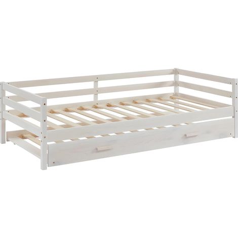 Letto singolo con letto estraibile 90 x 190 cm in Pino massello sbiancato - AEDAN (1/5)