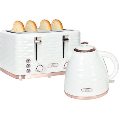 Set tostapane e bollitore 2 in 1, 7 livelli di doratura, funzione di scongelamento e riscaldamento, colore bianco crema. (1/5)