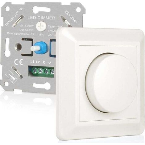 Variateur de Lumiere LED 5-200W, Interrupteur Variateur Dimmable LED 220V-240V, Variateur LED Rotatif pour lampes LED dimmables,incandescentes, halogènes. Silencieux et économe en énergie