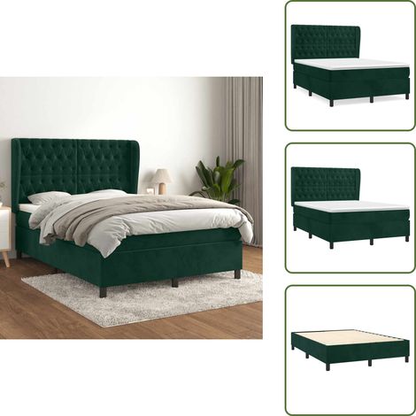 Boxspringbett mit Matratze Dunkelgrün 140x190 cm Samt - Samtbett - Boxspringbett - Doppelbett - Schlafzimmermöbel - Luxusbett (1/5)