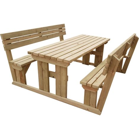 6ft (180cm) Picnic table and bench set with backrest, natural (light-green) finish, Alders square corners (1/4)