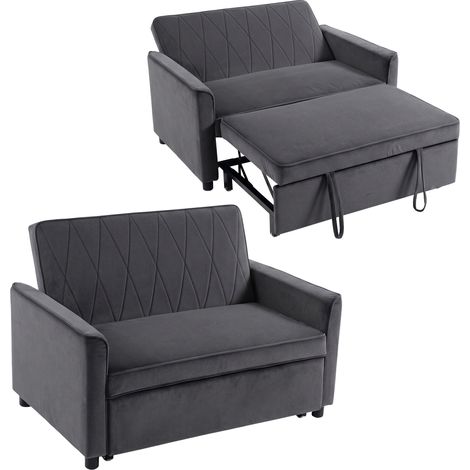 HOMCOM 2 Seater Sofa Bed, 3-in-1 Velvet Pull Out Sleeper Sofa, Dark Grey