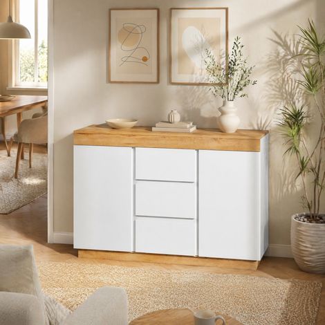 Cassettiera con 3 cassetti e 2 ante bianco rovere OKMYHOME (1/5)