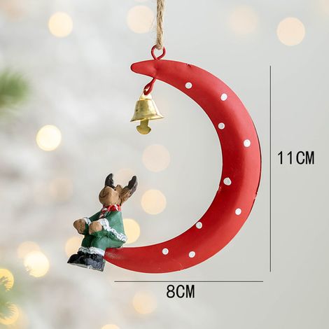 Suspension décorative en fer forgé, Père Noël assis sur la lune, ornement de sapin de Noël, décoration murale à suspendre pour la maison (1/3)