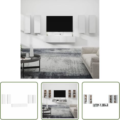 The Living Store 6-tlg. TV-Schrank-Set Weiß Holzwerkstoff - TV-Schrank - Holzwerkstoff Möbel - Weißer TV-Stand - Wandmontage - Fernsehtisch (1/5)