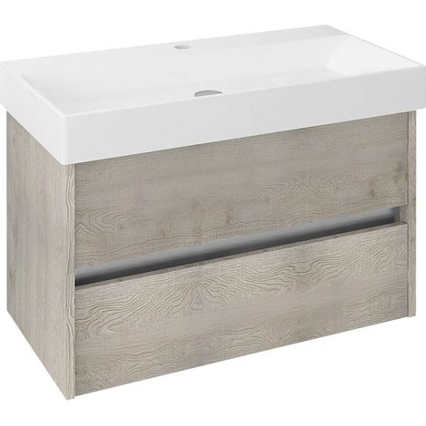 NIRONA Meuble sous-vasque 82x51,5x43cm, chêne Mocca (1/5)
