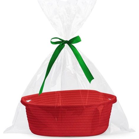 Leerer Geschenkkorb, geflochtener Baumwollseilkorb mit Geschenktüte und Schleife, leerer Geschenkkorb mit Henkel, Aufbewahrungskorb für Katzen- und Hundespielzeug für Babypartys, Geburtstage, Hochzeit