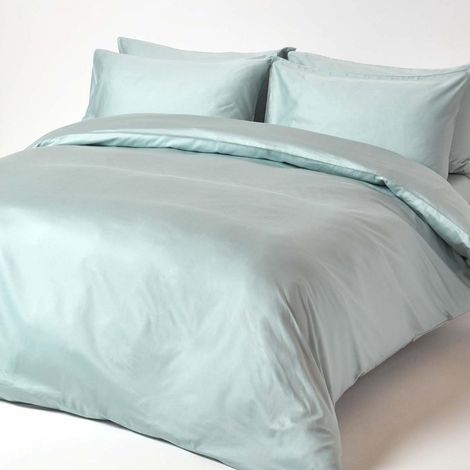 HOMESCAPES Duck Egg Blue Organic Cotton Duvet Cover Set 400 Thread count, King - Duck egg blue (1/4)