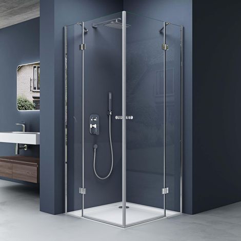 doporro Cabine de Douche Transparent en Angle 90x120 Montage Réversible Paroi de Douche Pare-Douche Portes Pivotantes avec Receveur de douche Ravenna01K-Plus (1/5)