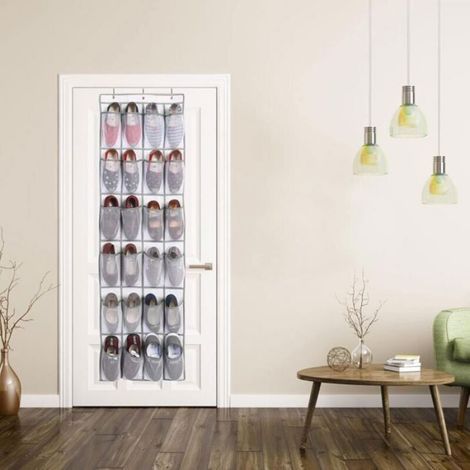 Range-Chaussures - Suspendu Porte - 24 Poches - Tissu Non Tissé et Maille - 163 x 48 cm - 1 Pièce (1/5)