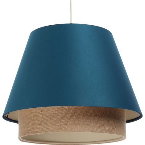 Suspension Extérieur en tissu satin bleu, intérieur chanvre crème - Bleu, crème (1/5)